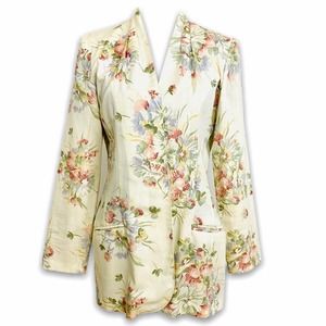Toni Garment Vintage Floral Cream Button Front Single Breasted Blazer